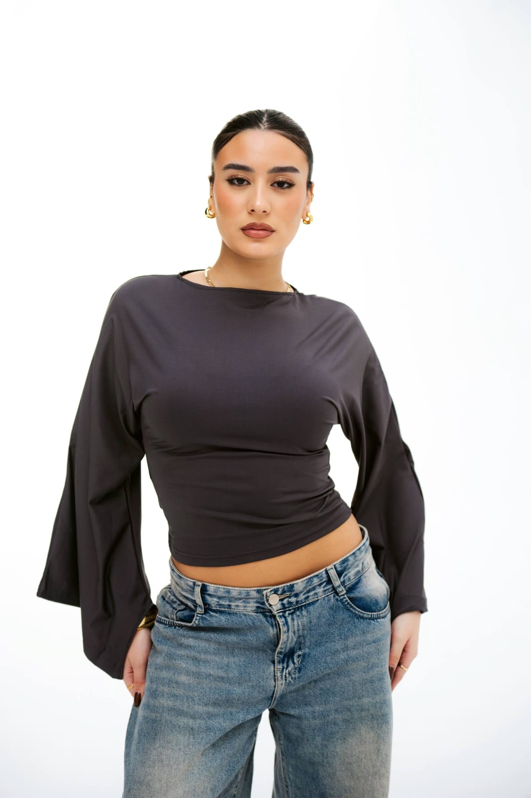 Basic Wide-Sleeve Top Double-Layer Ribbed Fabric — photo 3 — Yokaa Top