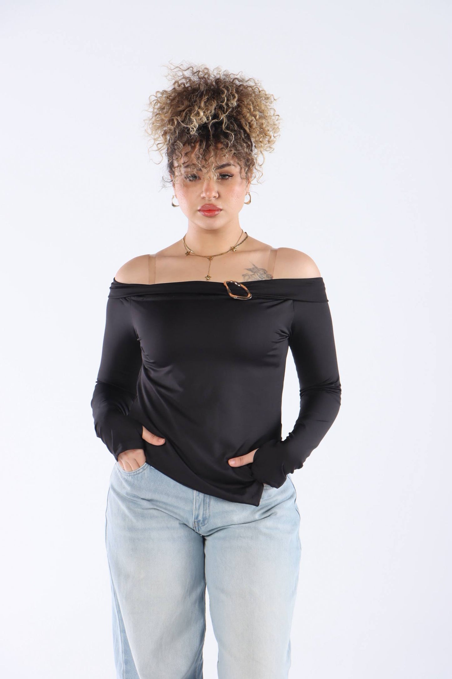Basic Off-Shoulder Top Ribbed Fabric — photo 3 — Yokaa Top