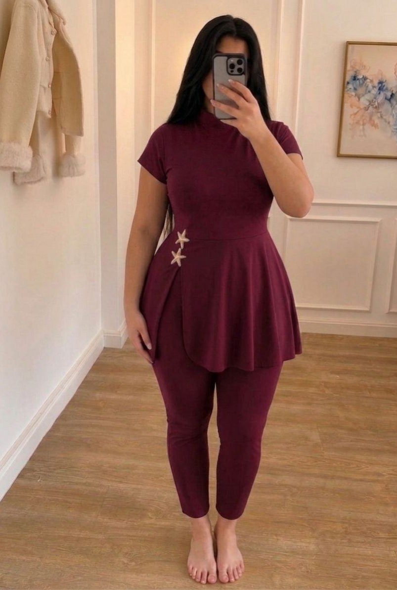 Two-Piece Burkini Swimsuit with Star Brooch — photo 2 — Yokaa Swimwear