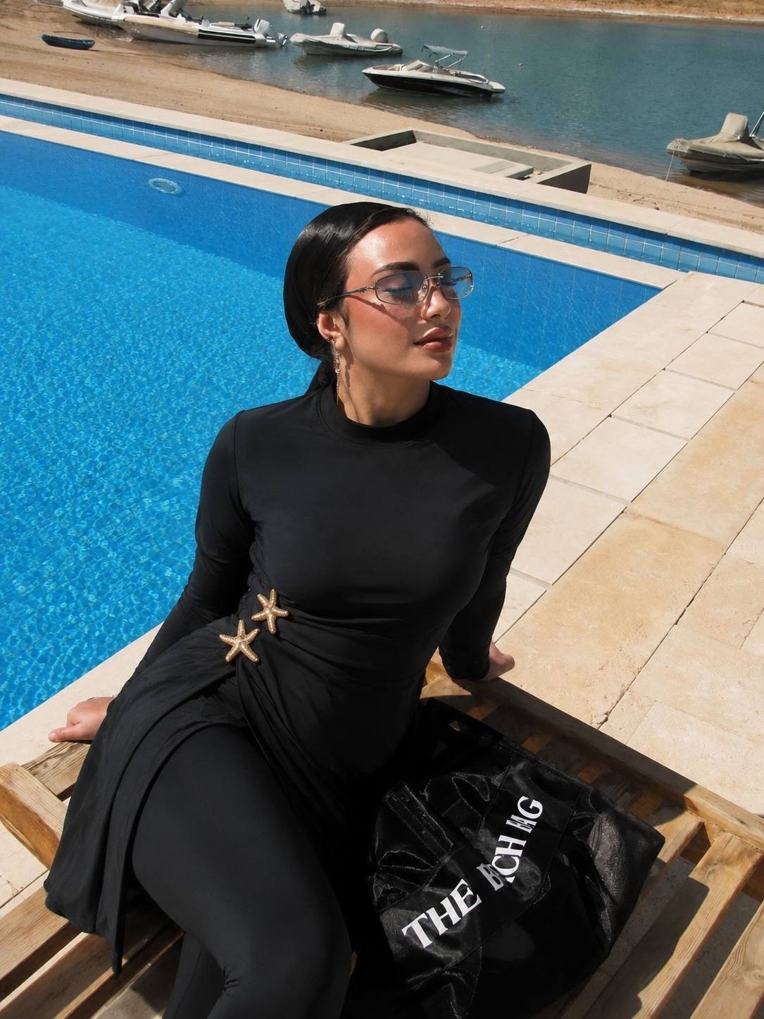 Two-Piece Burkini Swimsuit with Star Brooch — Swimwear by Yokaa
