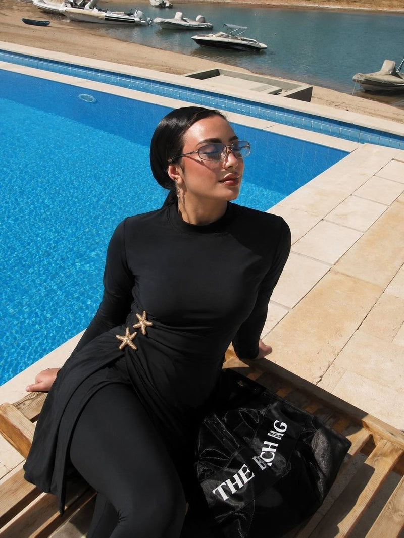 Two-Piece Burkini Swimsuit with Star Brooch — Swimwear by Yokaa