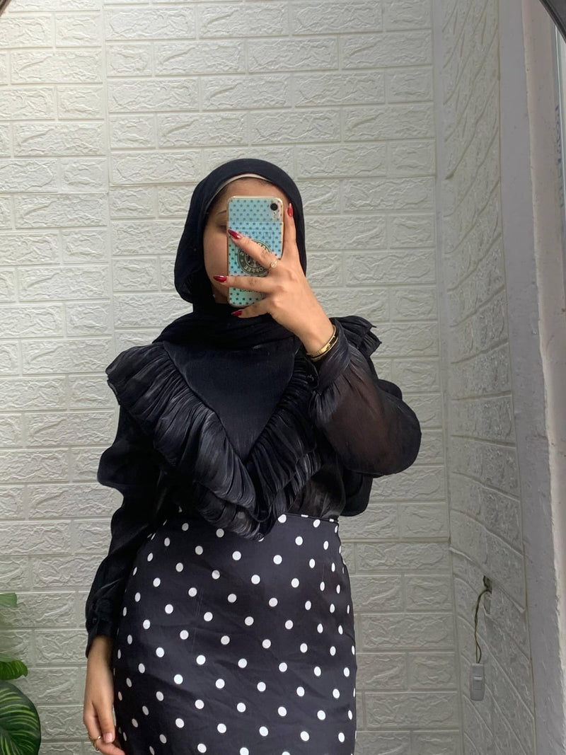 Organza Ruffle Blouse with Seven-Shaped Neckline — photo 2 — Yokaa Top