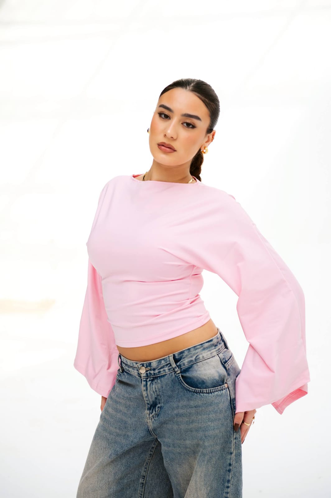 Basic Wide-Sleeve Top Double-Layer Ribbed Fabric — photo 2 — Yokaa Top