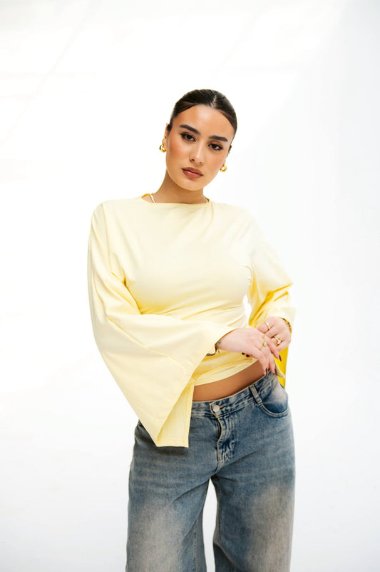 Basic Wide-Sleeve Top Double-Layer Ribbed Fabric — Top by Yokaa