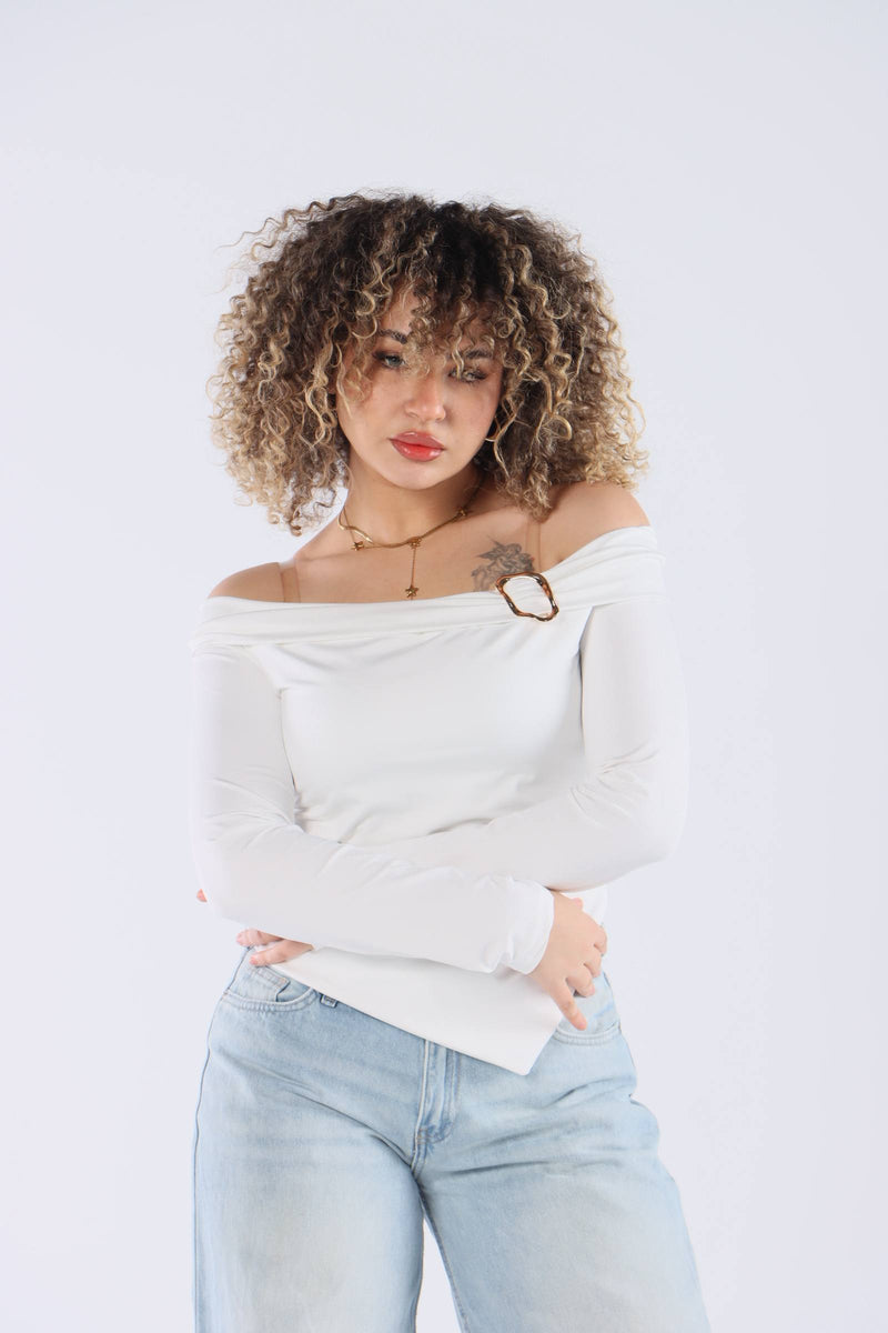 Basic Off-Shoulder Top Ribbed Fabric — photo 2 — Yokaa Top