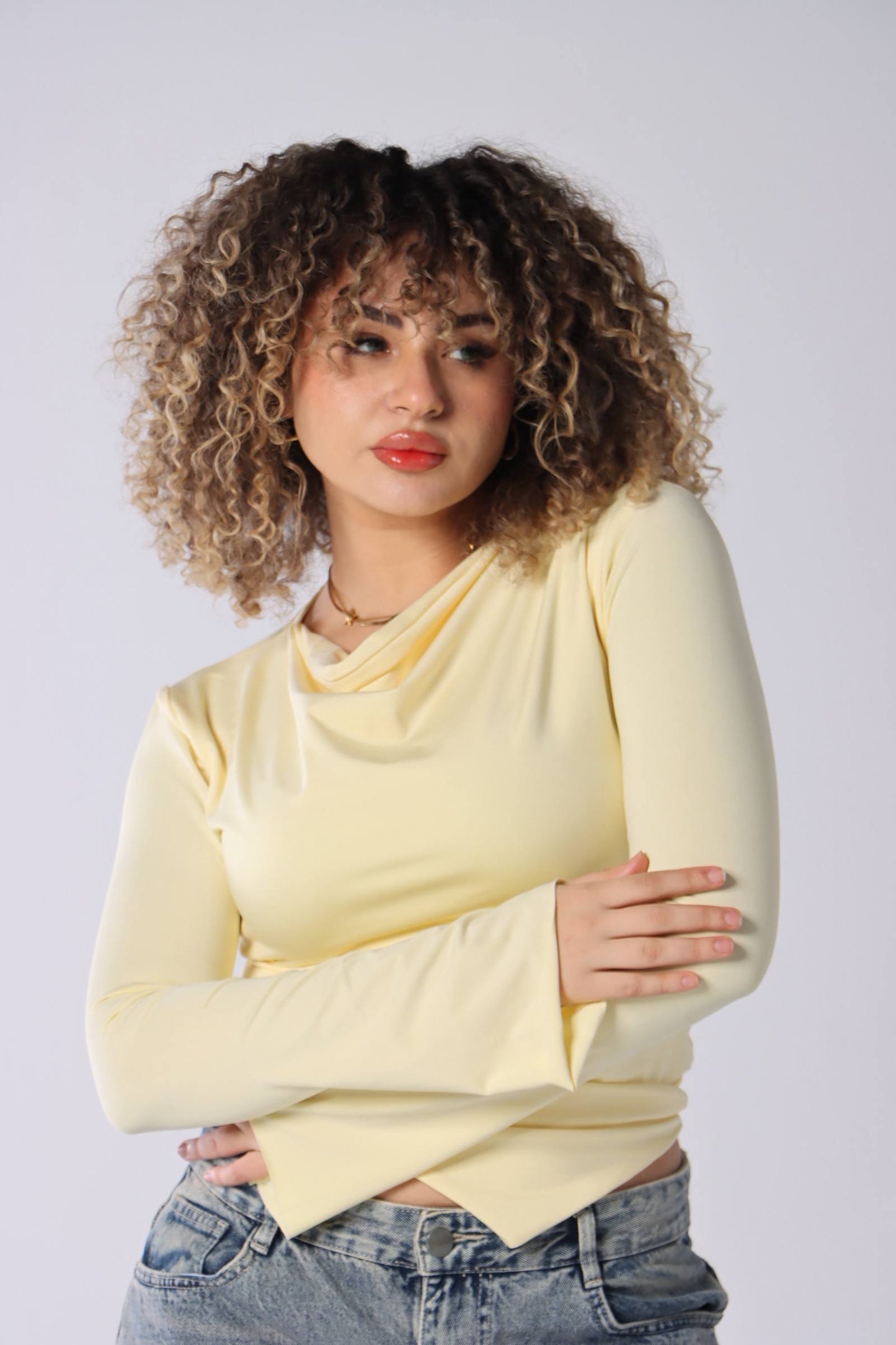 Basic Ruched Sleeve Top Imported Fabric — photo 3 — Yokaa Top