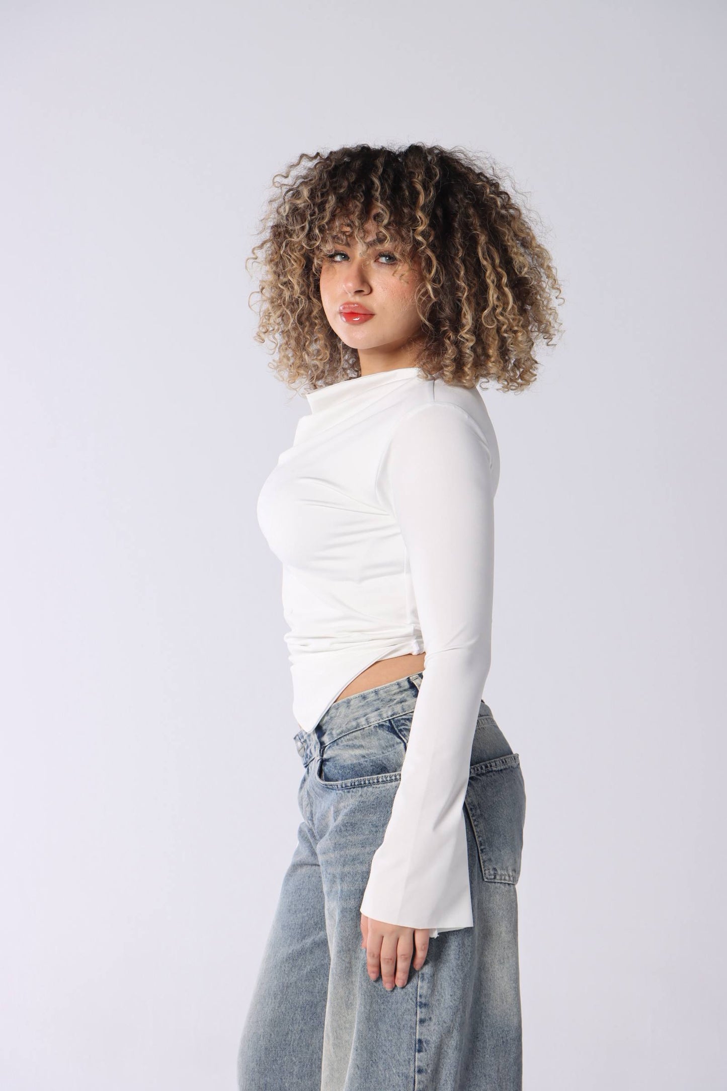 Basic Ruched Sleeve Top Imported Fabric — photo 2 — Yokaa Top