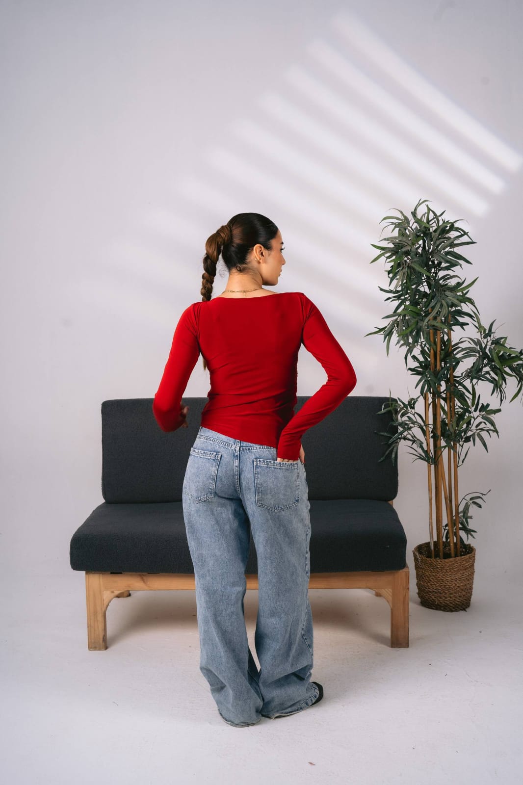 Basic Side-Ruched Sleeve Top Ribbed Fabric — photo 5 — Yokaa Top