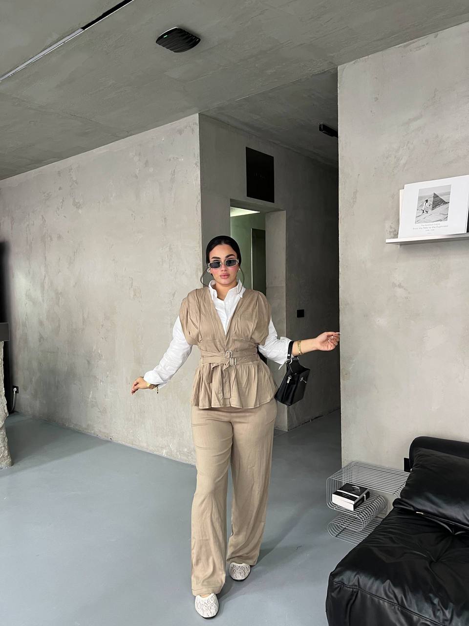 Two-Piece Suit Set with Back Tie Belt — photo 5 — Yokaa Suit Set