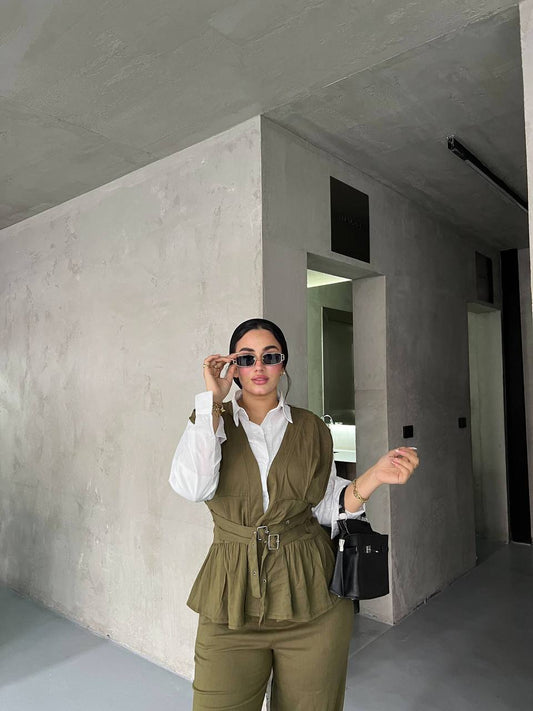 Two-Piece Suit Set with Back Tie Belt — Suit Set by Yokaa